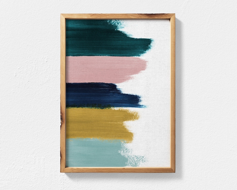 Abstract Painting Featuring Teal Mustard Navy Blue and Blush Etsy