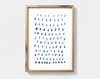 Navy Blue Wall Art Digital Download, Navy Blue Watercolour Rain, Minimalist Scandinavian Art, Wabi Sabi Printable Abstract Navy Blue Art