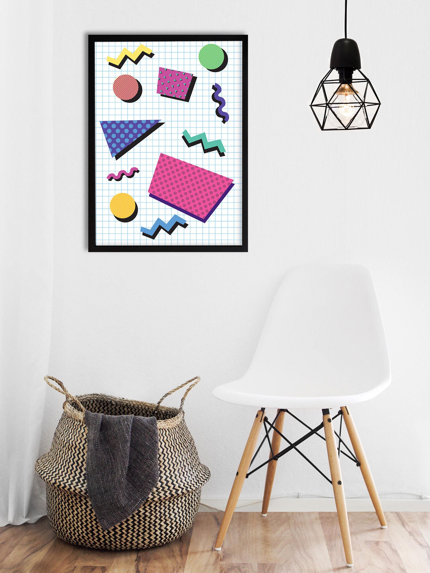 Colorful Abstract Art, 80s Style Printable Wall Art, Memphis