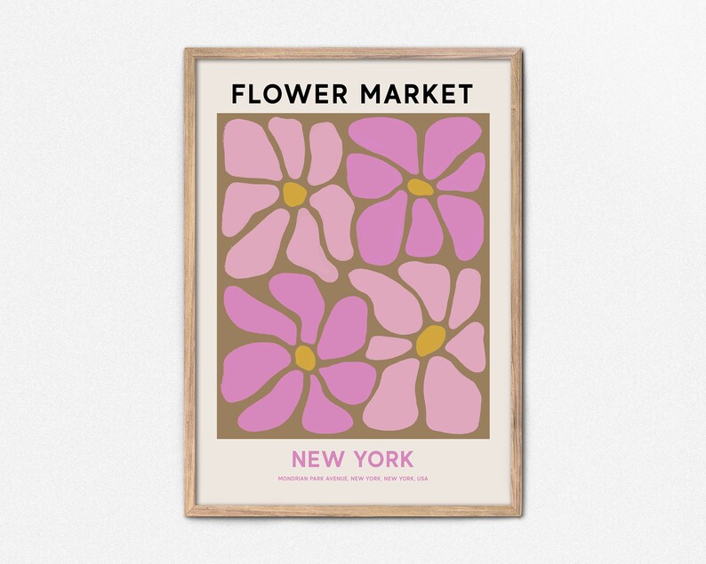 New York Flower Market Printable Wall Art, Pink Flower Market Poster, Abstract Flower Painting, New York Print, Abstract Pink Daisy Art image 5