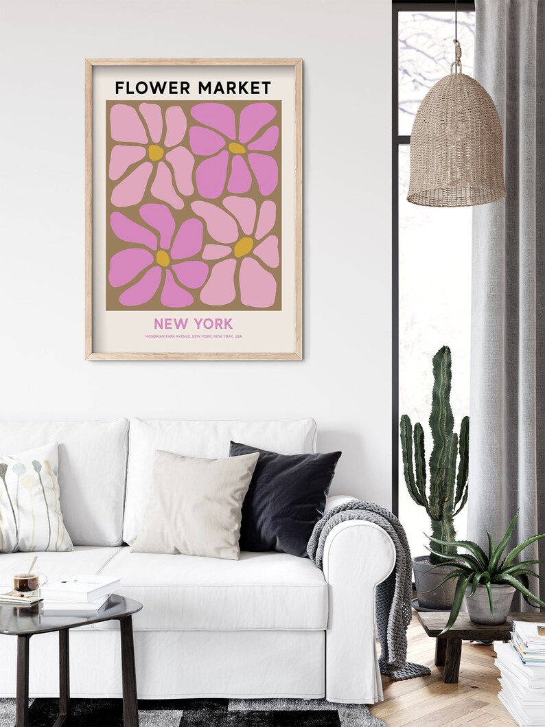 New York Flower Market Printable Wall Art, Pink Flower Market Poster, Abstract Flower Painting, New York Print, Abstract Pink Daisy Art image 8