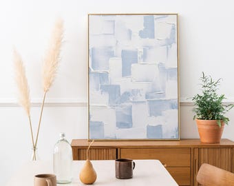 Light Blue Japandi Wall Decor Abstract Printable Wall Art Brush Stroke Art Blue and White Wall Art Coastal Decor Digital Download Art