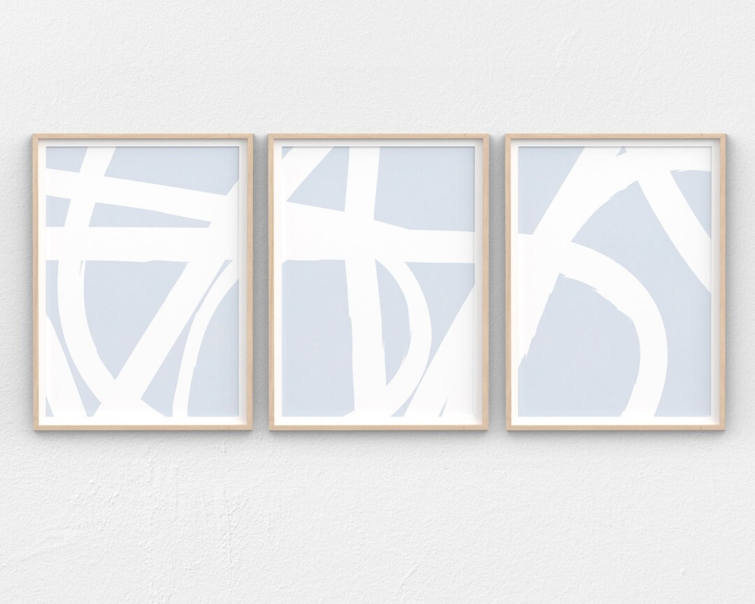 Blue and White Abstract Art 3 Piece Wall Art Contemporary Scribble Art ...