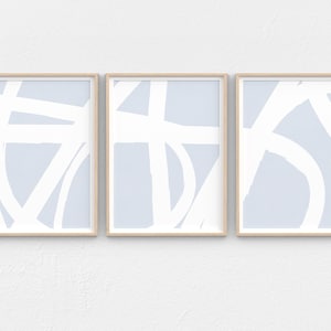 Blue and White Abstract Art 3 Piece Wall Art Contemporary Scribble Art Set of 3 Prints Neutral Decor Printable Wall Art Extra Large Wall Art