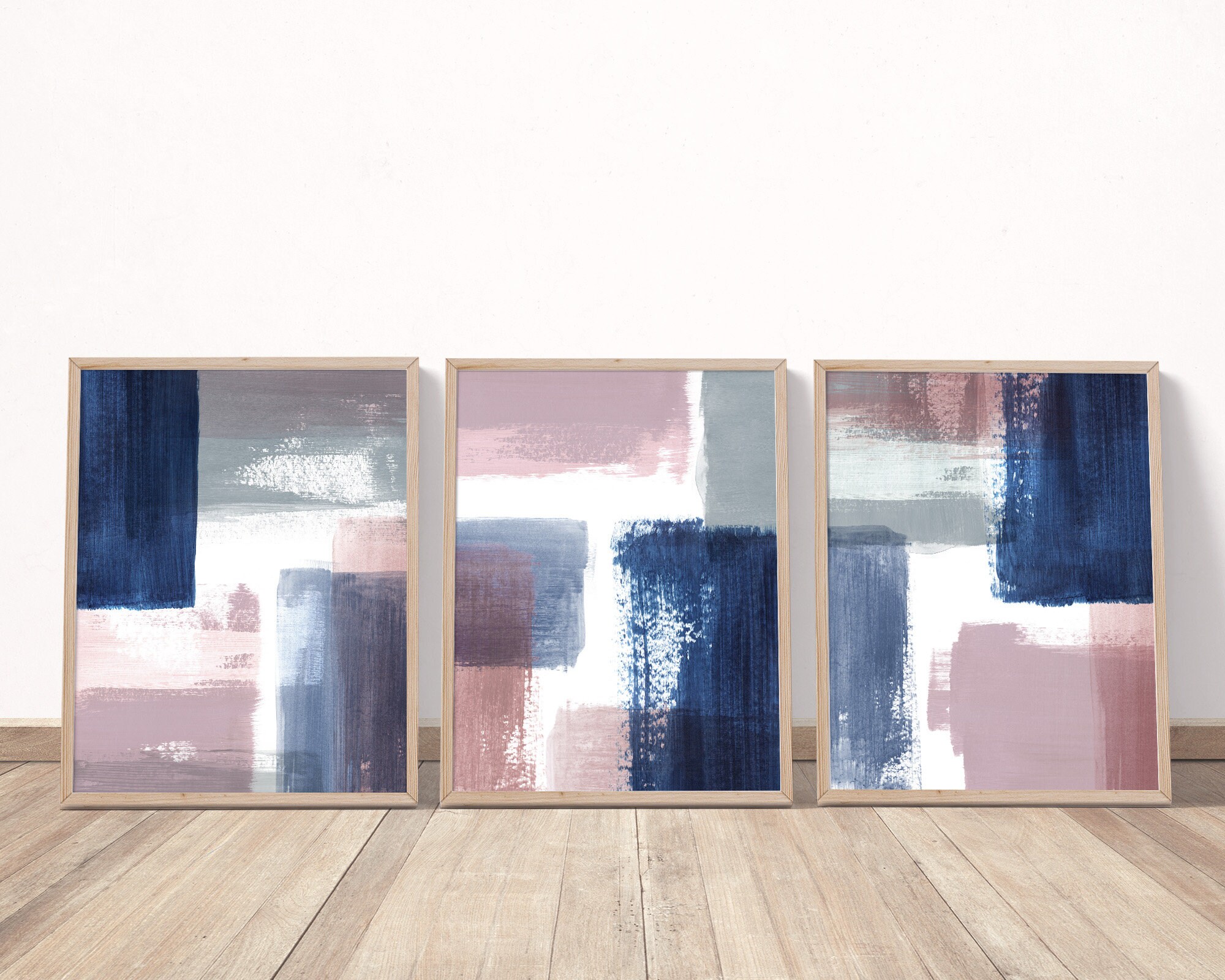 Abstract Painting Set of 3, Abstract Art Set of 3 Prints, Blush Pink ...