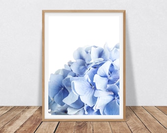 Blaue Hortensie Druck, druckbare Wand-Dekor Blaue Blume Wandkunst, blaue Hortensie Foto digitaler Download, weiches blaues Dekor, Blumen-Fotografie