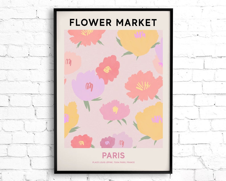 Paris Flower Market Print, Digital Flower Market Poster, Pink Flower Painting, Gallery Wall Art, Paris Travel Wall Art, Botanical Print image 5