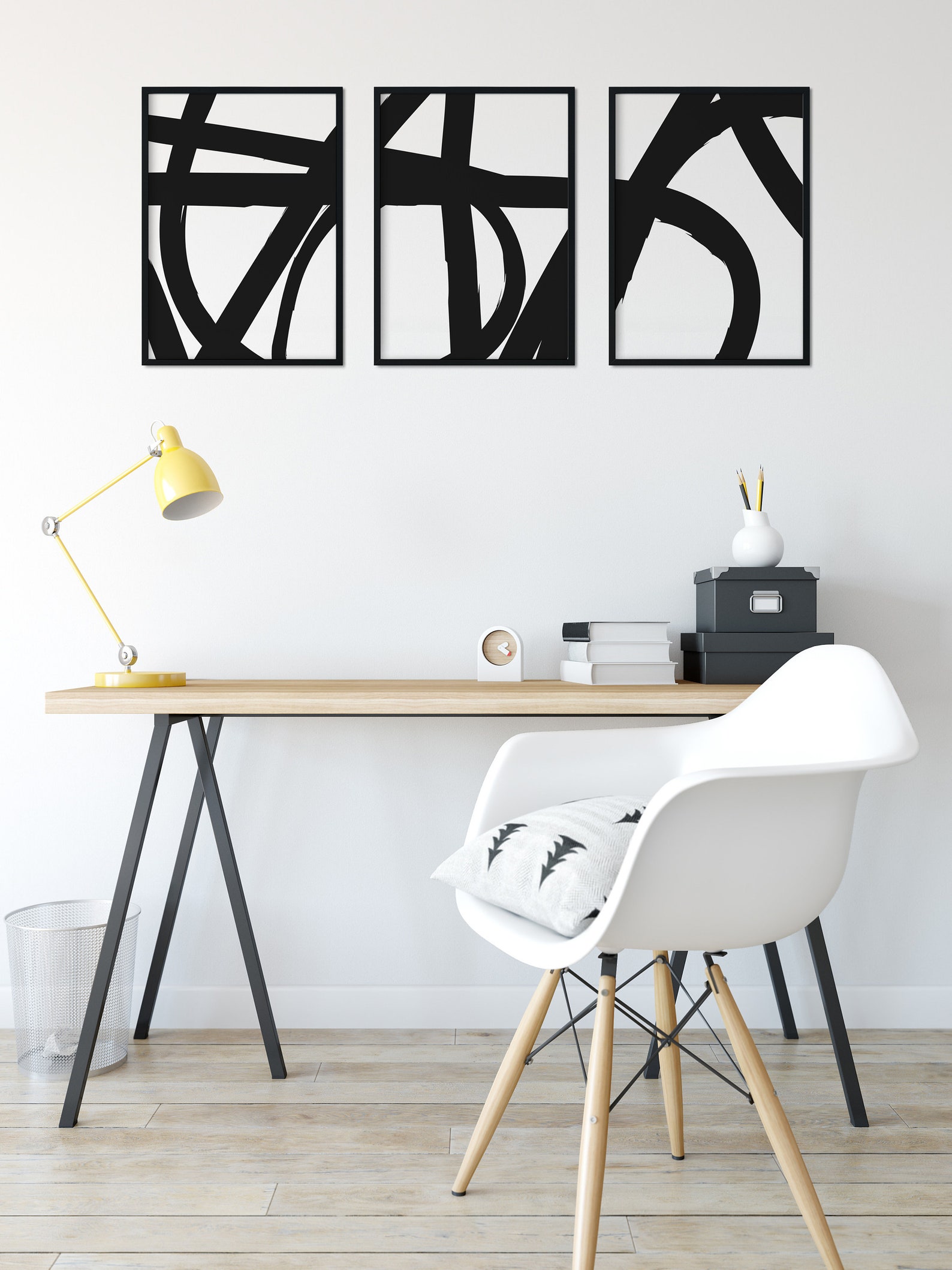 Black and White Abstract Art 3 Piece Wall Art, Contemporary Scribble ...