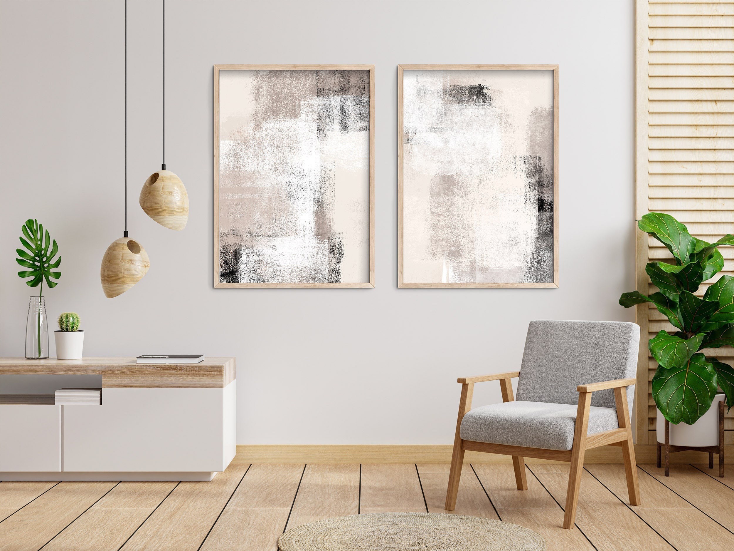 Printable Wall Art Set of 2 Abstract Art in Neutral Color - Etsy