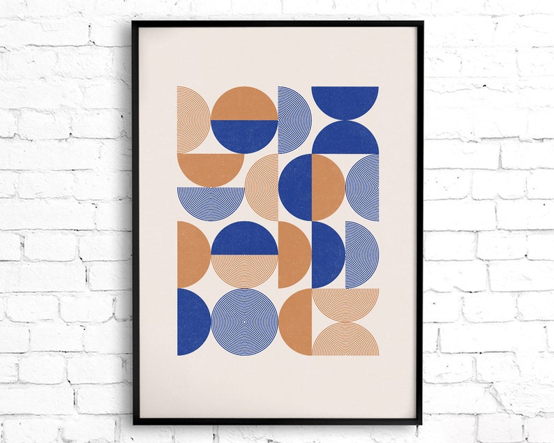 Burnt Orange and Blue Geometric Wall Art Boho Printable Wall Etsy
