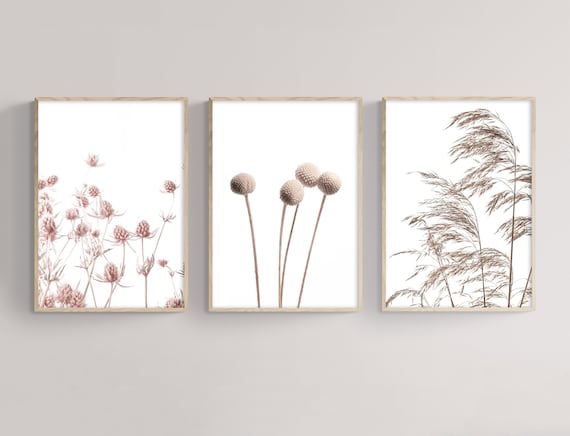 Farmhouse Printable 3 Piece Wall Art, Pampas Grass and Dried Wheat Print, Botanical Prints Gallery Wall Digital Download Set of 3 Prints