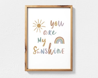 You are My Sunshine Printable Wall Art for Nursery Decor, Gender Neutral Nursery Art Gift for Rainbow Baby, Fun Baby Room Illustration
