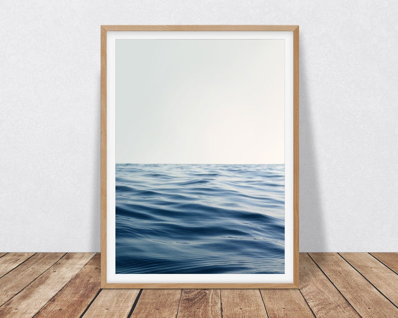 Ocean Print Navy Blue Coastal Wall Art, Ocean Photography Beach Decor Gift for Beach Lover, Navy Blue Wave Print Surf Art, Serene Wall Art image 1