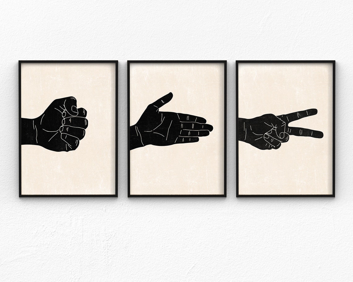 Rock Paper Scissors Set of 3 Printable Wall Art Paper Etsy