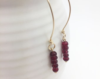 Garnet Colored Dyed Jade Dangle Earrings, Gold Earrings, Gift for Her, Fashion Earrings, Christmas Gift