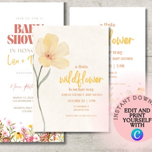 Wildflower Baby Shower Invitation Bundle, Editable Instant Download Templates,  Printable Games, Baby Shower Games, Baby in Bloom Shower