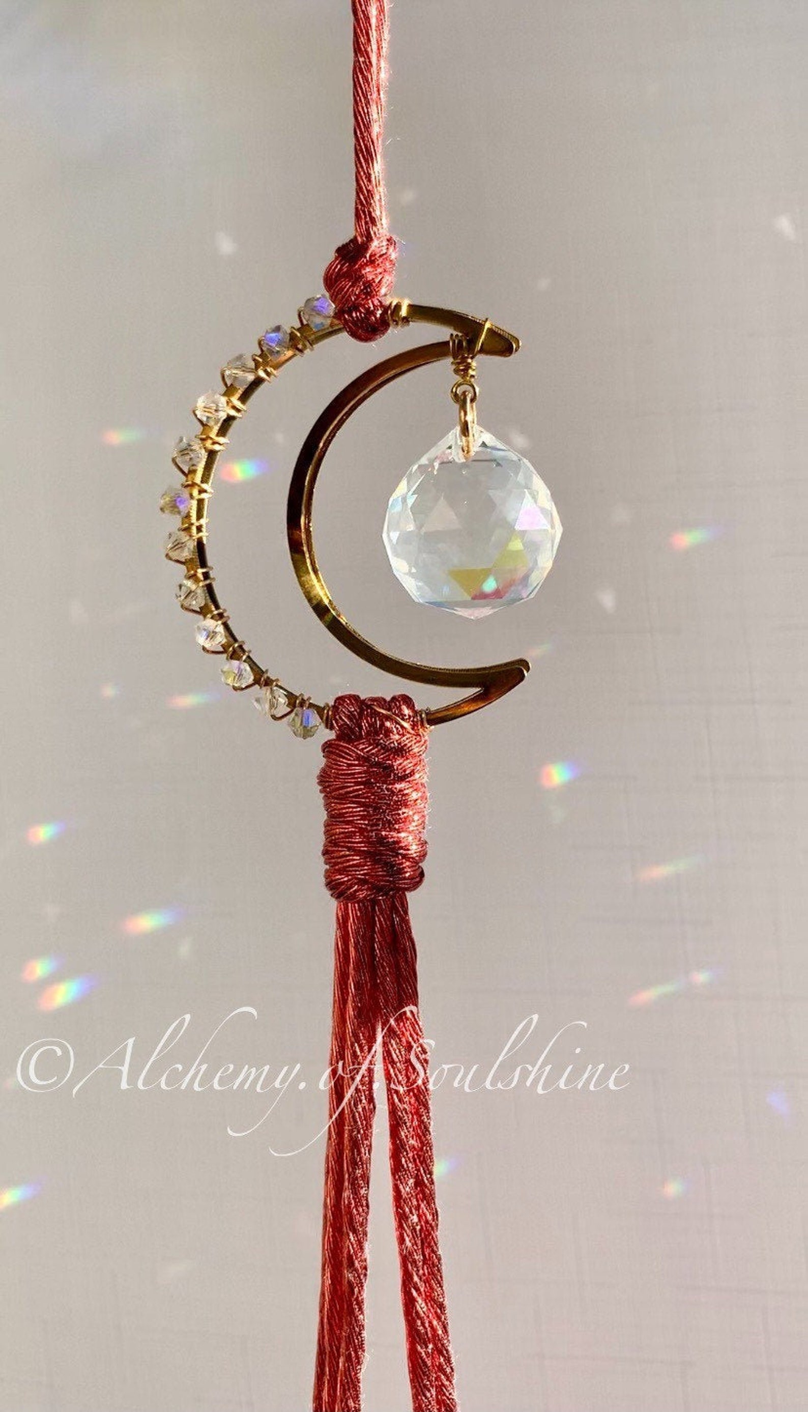 Macramé Suncatcher Plant Hanger Crystal Hugger Copper Red Etsy