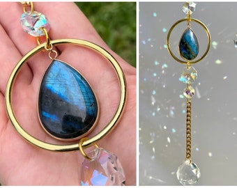 Labradorite suncatcher- gold crystal rainbow maker light catcher