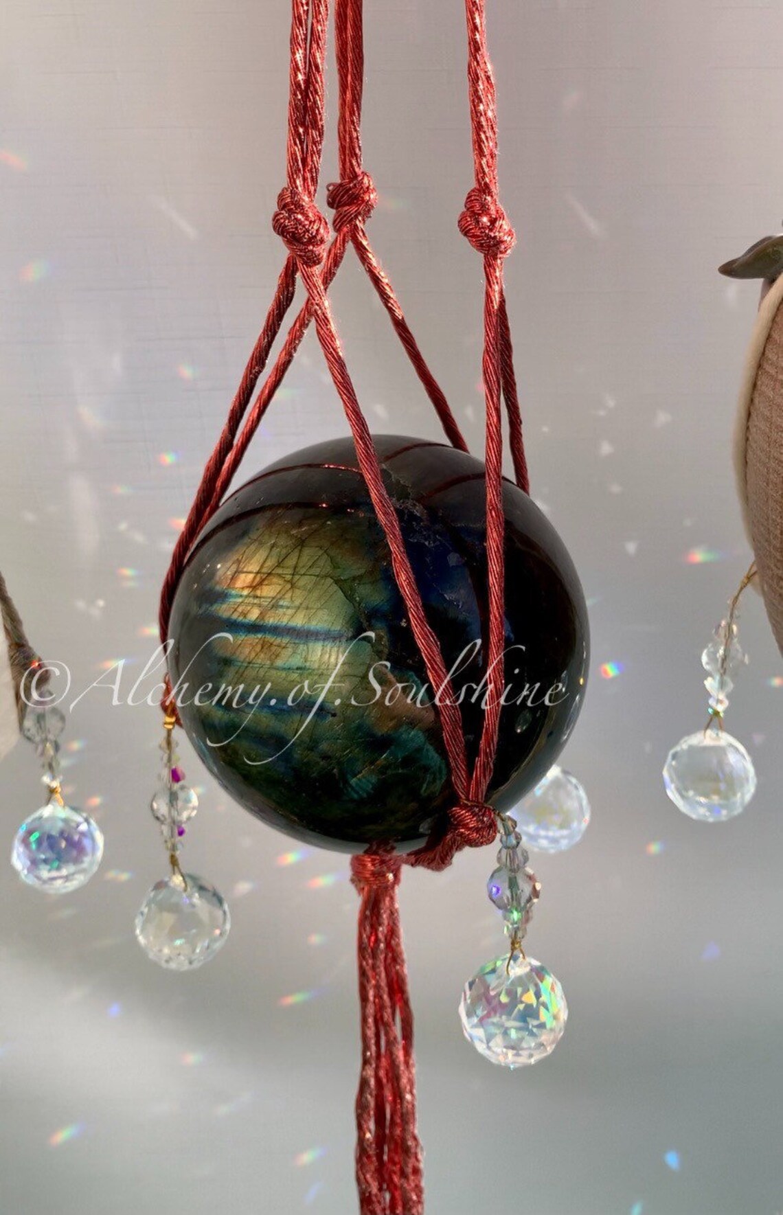 Macramé Suncatcher Plant Hanger Crystal Hugger Copper Red Etsy