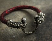 bracelet Dragon's Heart bracelet handmade viking bronze leather gift Python's leather snake's skin Mjolnir Nordic