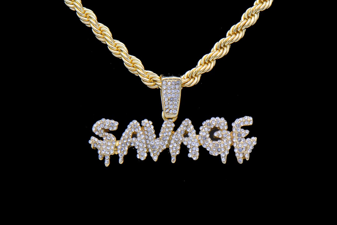 Iced Out Drippy Savage Pendant Necklace on 24 Rope Chain Etsy