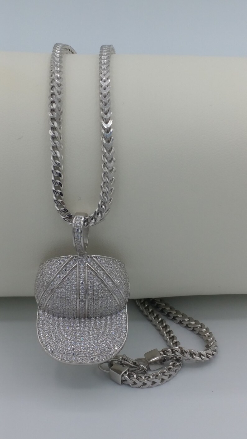 Sterling Silver Iced Out Baseball Cap Pendant on 24 Inch Chain Etsy UK