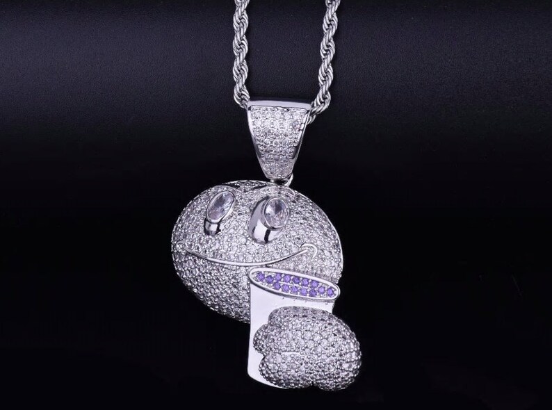 Smiley Face Holding Purple Cup Iced Pendant Iced Out Men's Etsy