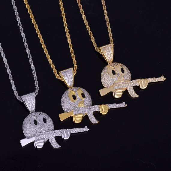 Emoji Face Character With Gun Pendant 