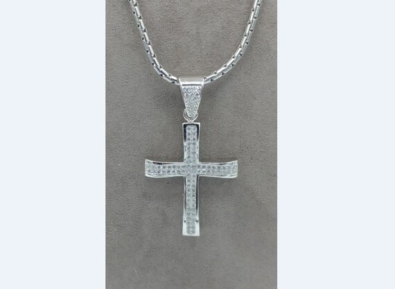 Sterling Silver Iced Out Cross Pendant 