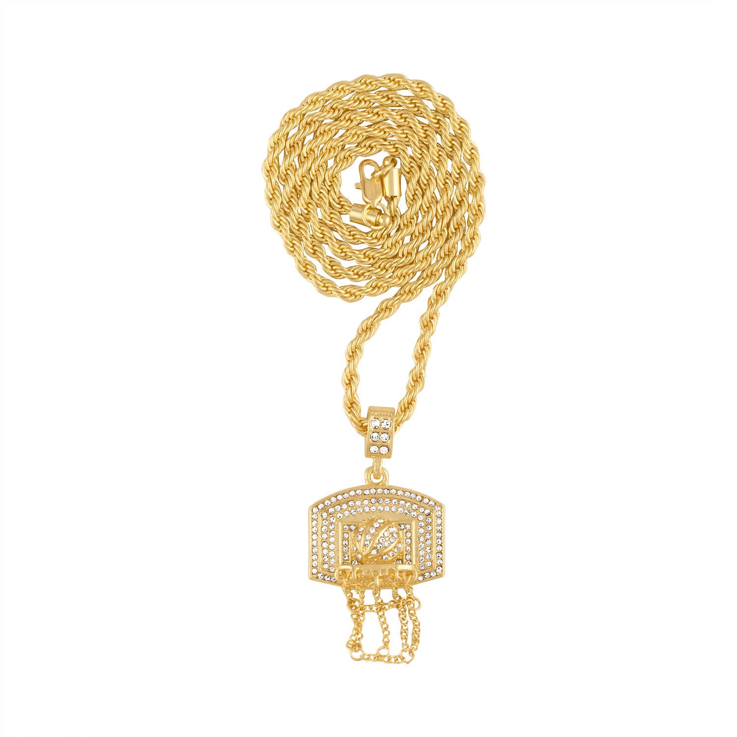 Iced Out Basketball Hoop Pendant on 24 
