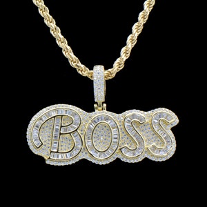 Details about   14k Gold Finish BOSS Built on Self Success Hip Hop Charm Pendant w/ Rope Chain 