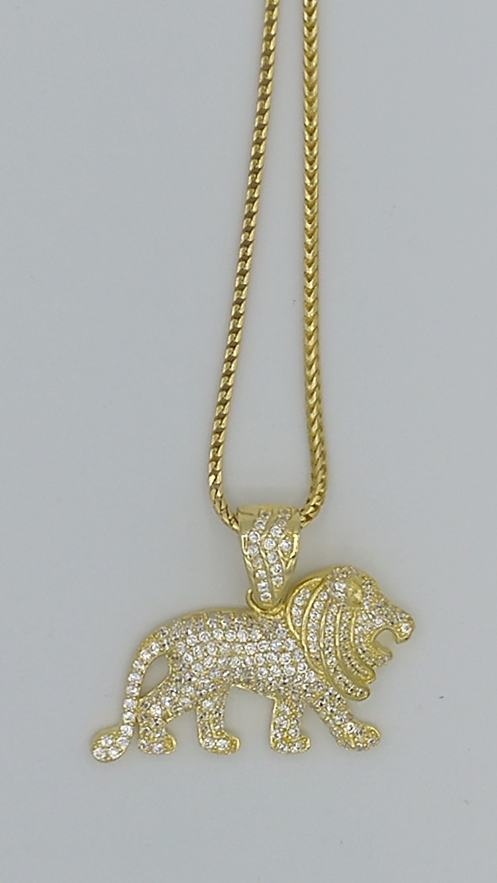 Sterling Silver Iced Out Lion Pendant 