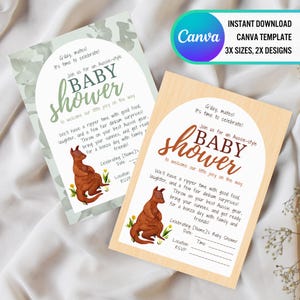 Aussie Baby Shower Einladungen Party einladen Tier Thema Neugeborene Feier Canva Einladung Sofortdownload australische Känguru Tier