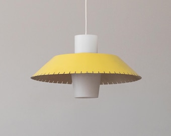 1 of 2 modernist pendant lamp made of opal glass and aluminum, Austria 1950s