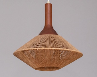 Temde pendant lamp made of teak and jute, Germany 1960s