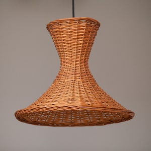 1 of 2 Diabolo pendant lamp made of wickerwork, 1950s