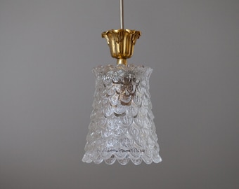 rare ice glass pendant lamp, Germany 1960s
