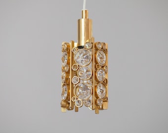 Palwa pendant lamp gold plated with crystals, Germany 1970s