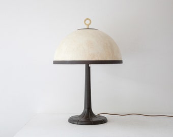 Exceptional large table lamp by Charlotte Wawer made of brass, leather and parchment, Germany 1960s