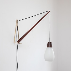 adjustable wall lamp in brass and teak by Svend Aage Holm Sarensen, Denmark 1950s