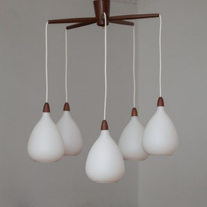 rare ceiling lamp made of rosewood and opal glass, Scandinavia 1960s