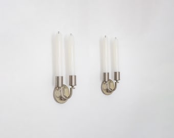 Pair (2) Bauhaus wall lamps made of nickel-plated brass, Germany 1930s