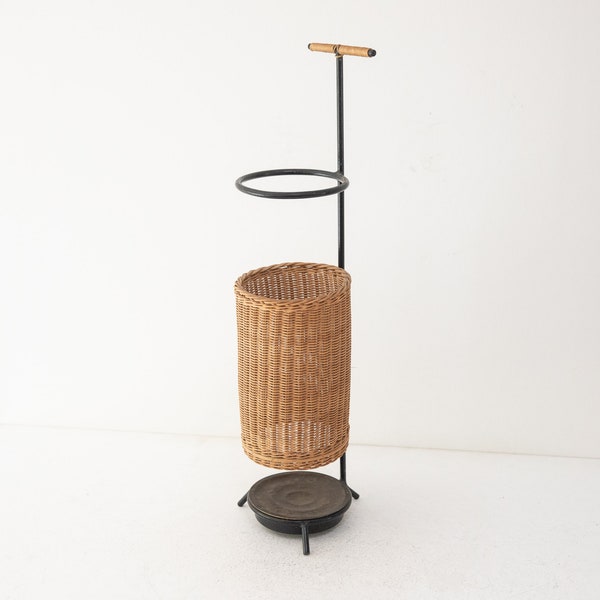 Mid-century umbrella stand made of rattan and iron, Germany 1950s