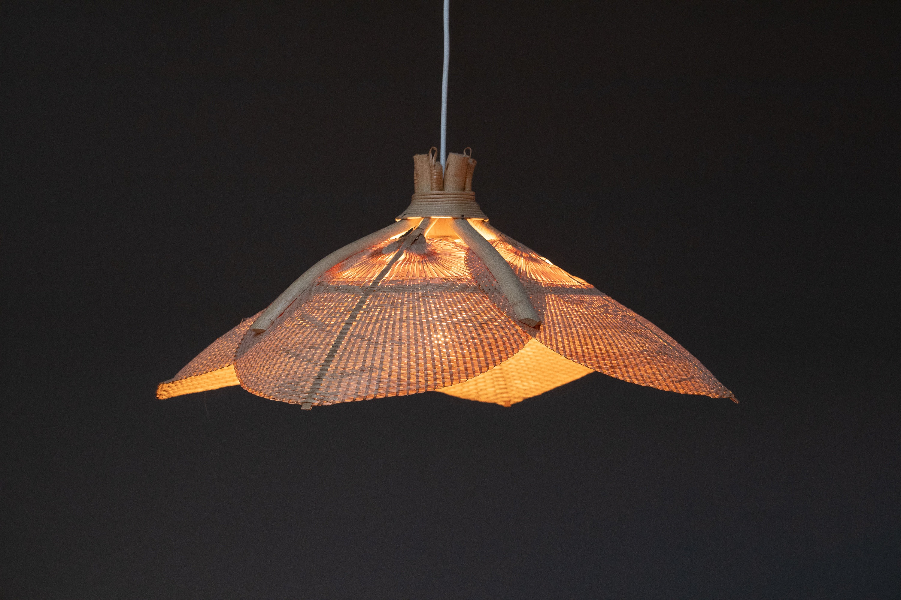 天然素材　籐　アンティークランプ　貴重　古美術品 竹、籐、籐で作られたペンダントランプ、ドイツ、1970年代 - Etsy 日本