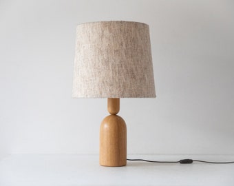 Table lamp made of oak wood and wool, Germany 1970s