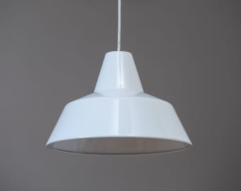 1 of 2 &#39;Emalje pendel&#39; workshop lamp by Axel Wedel Madsen for Louis Poulsen, Denmark 1950s