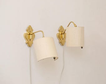 Rare pair (2) wall lights made of brass and silk, Germany 1960s