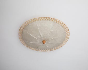 Rare large ceiling light made of fiberglass, straw and cherry wood, Germany 1950s