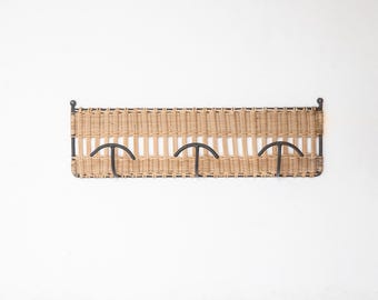 Coat rack made of woven rattan and wrought iron, France 1950s