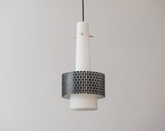 rare J.T. Kalmar pendant lamp made of opal glass and metal, Austria 1950s